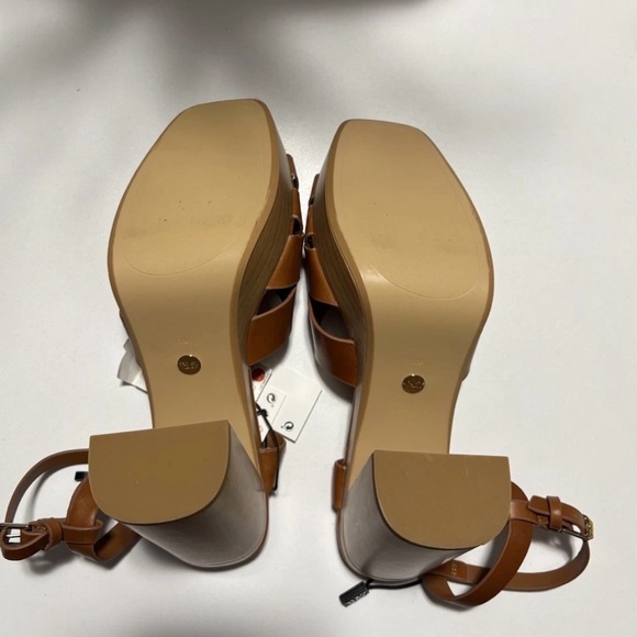 NEW Zara Leather Platform retro chunky Strappy Wooden Heeled Sandals Size 10 - Picture 5 of 6
